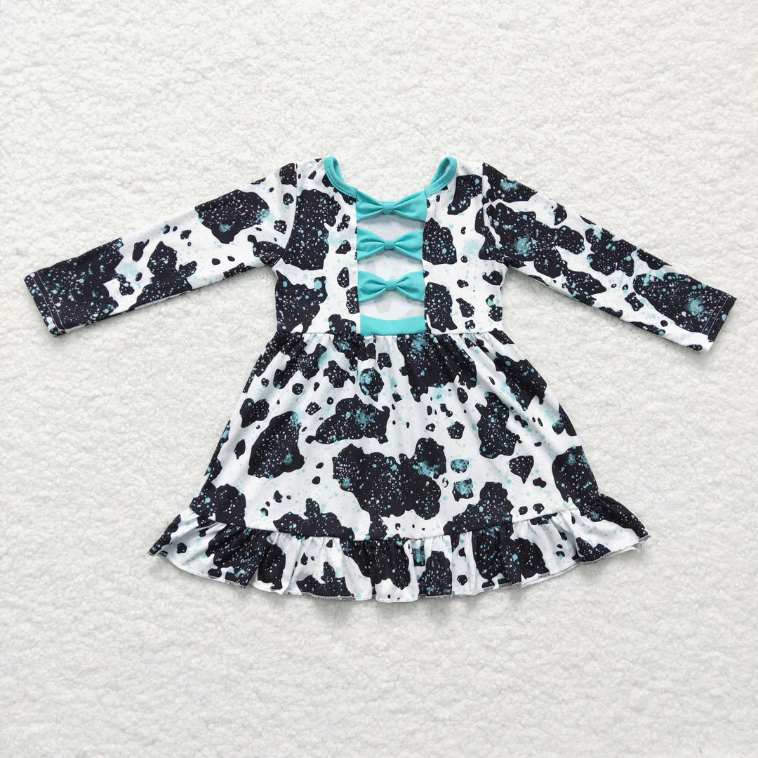 Long Sleeve Black Cow Print Dress