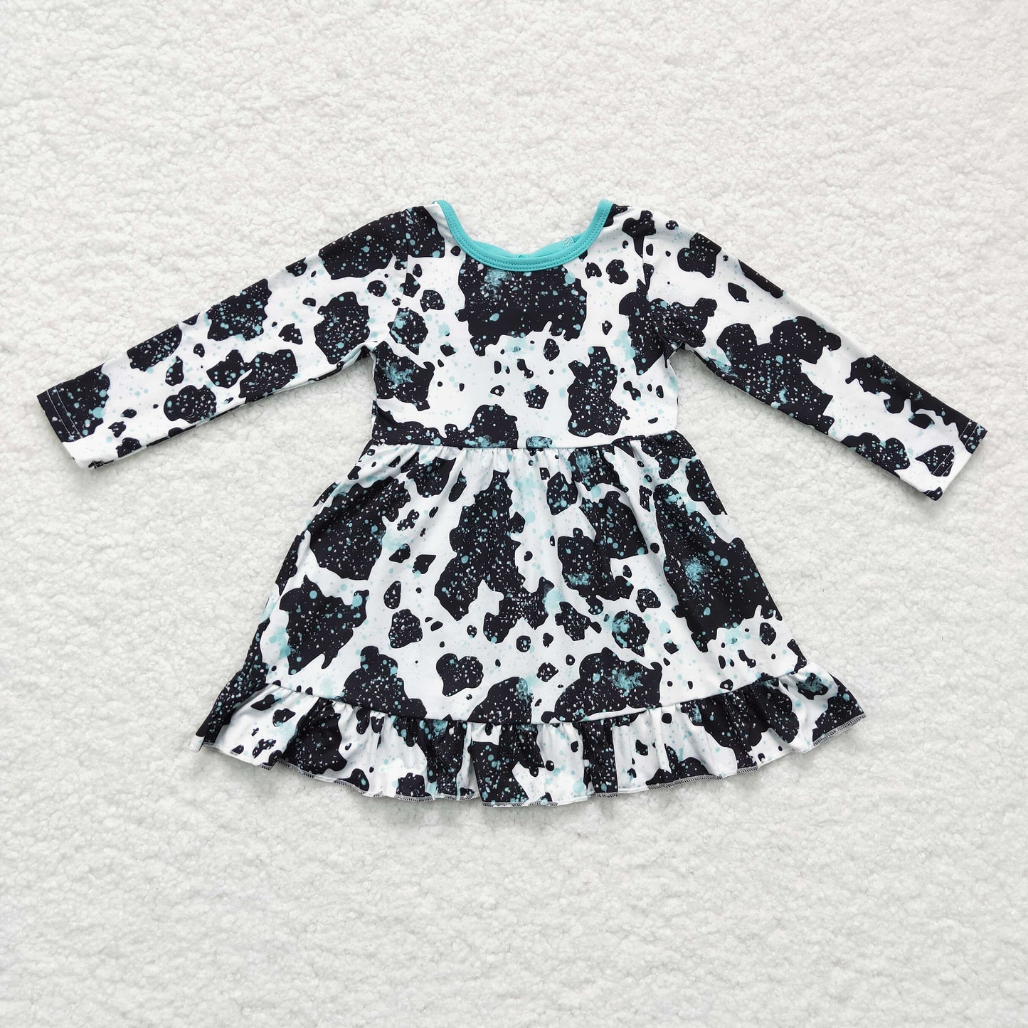 Long Sleeve Black Cow Print Dress