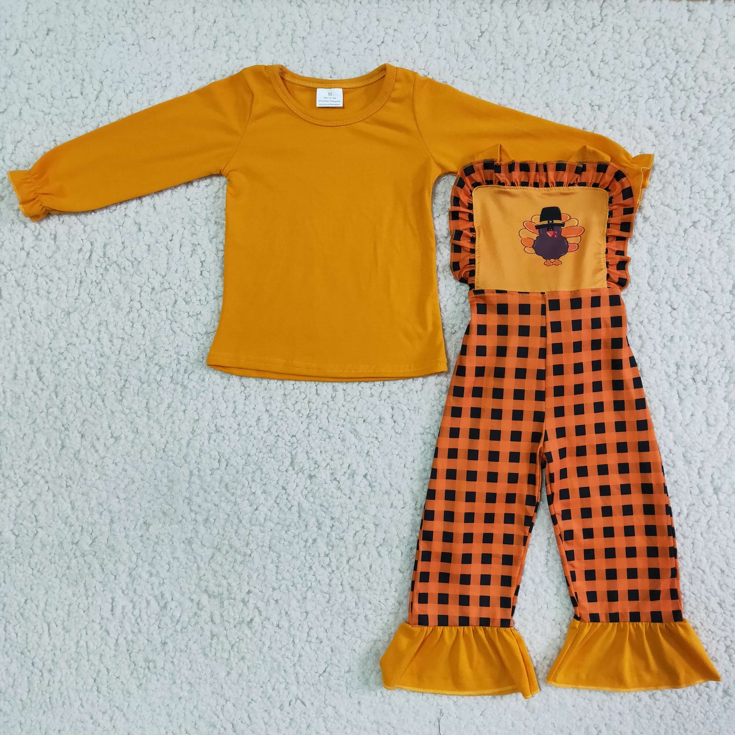 2pcs Turkey Plaid Overalls
