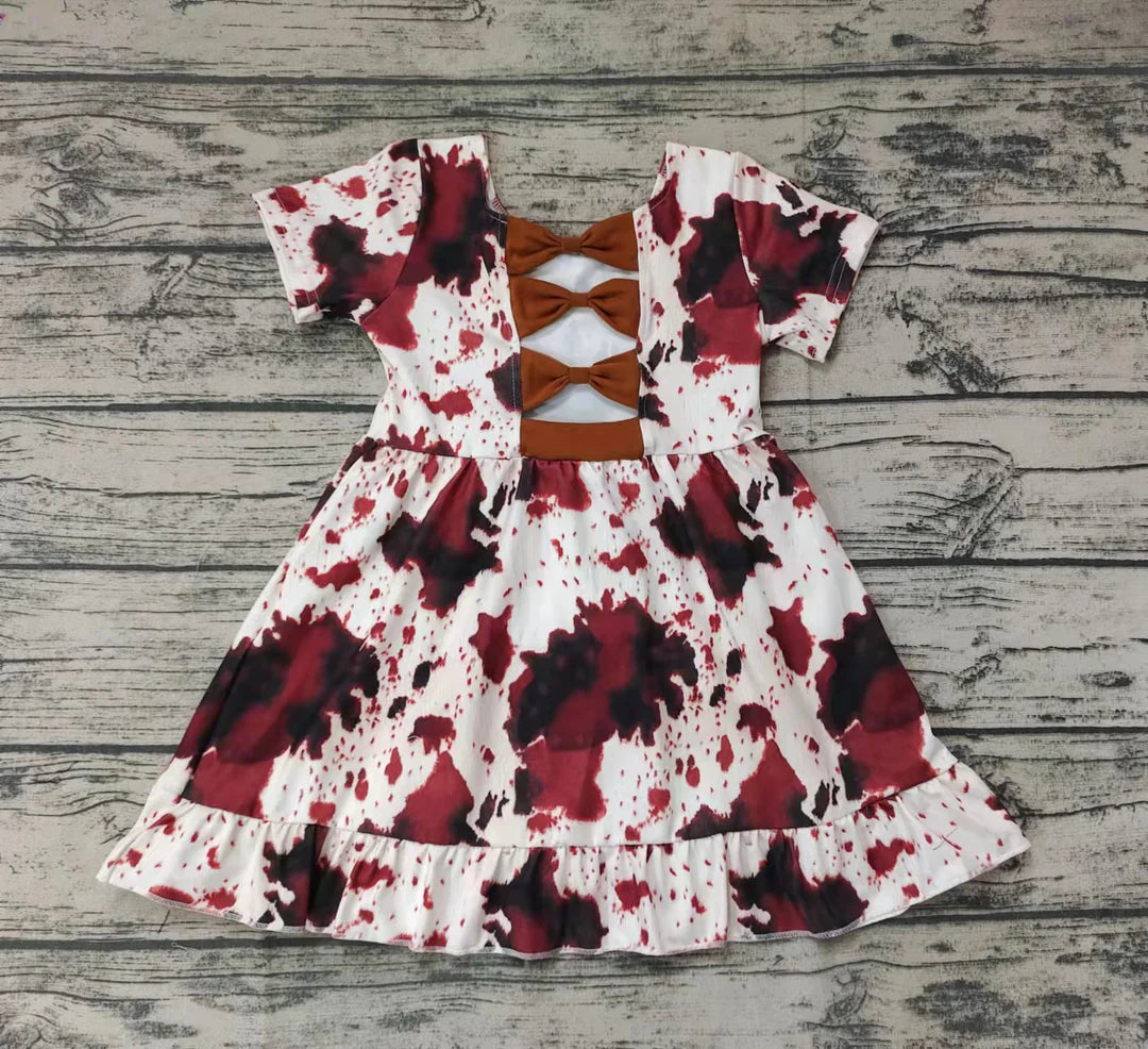Brown Cow Print Bow Back Dress