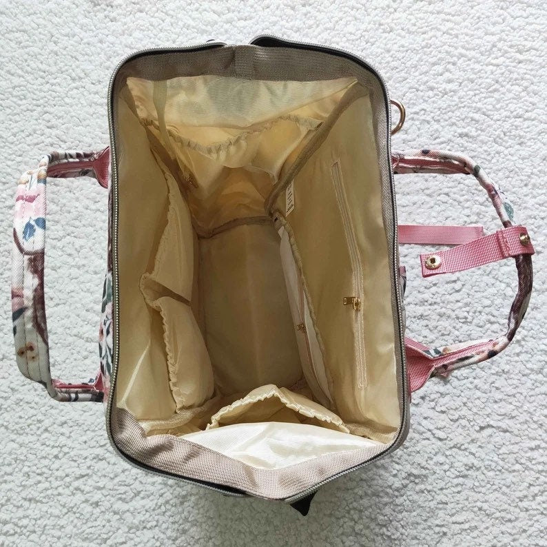 Pink Highland Cow Diaper Bag, Western Travel Backpack