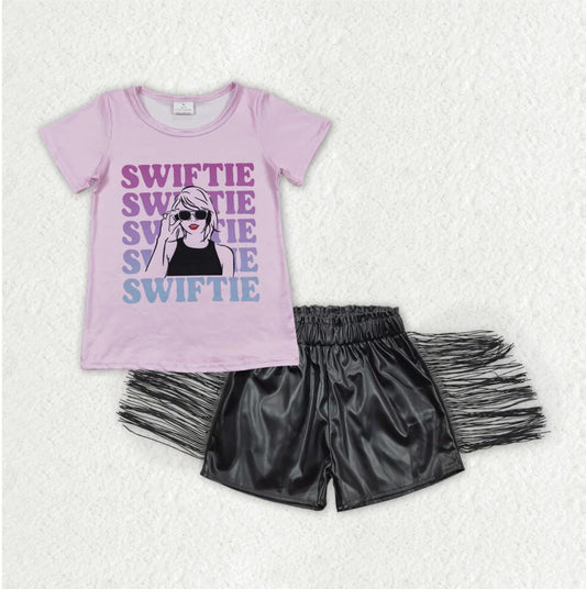 T Swift Fringe Leather Shorts Set Girl Outfit