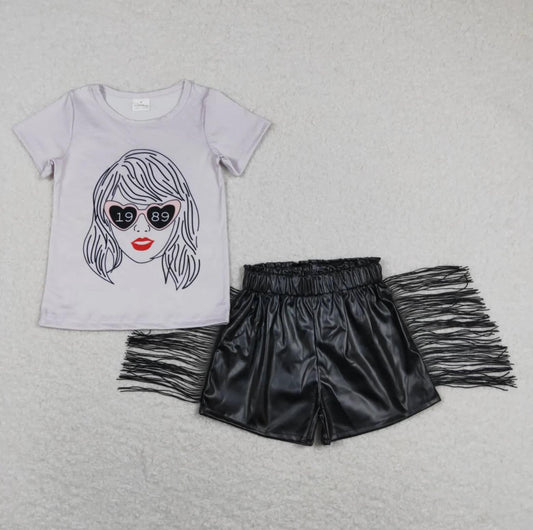 T Swift Fringe Leather Shorts Set Girl Outfit