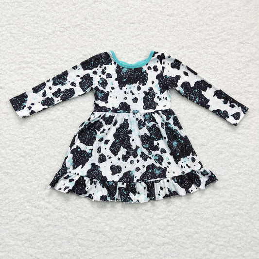 Long Sleeve Black Cow Print Dress