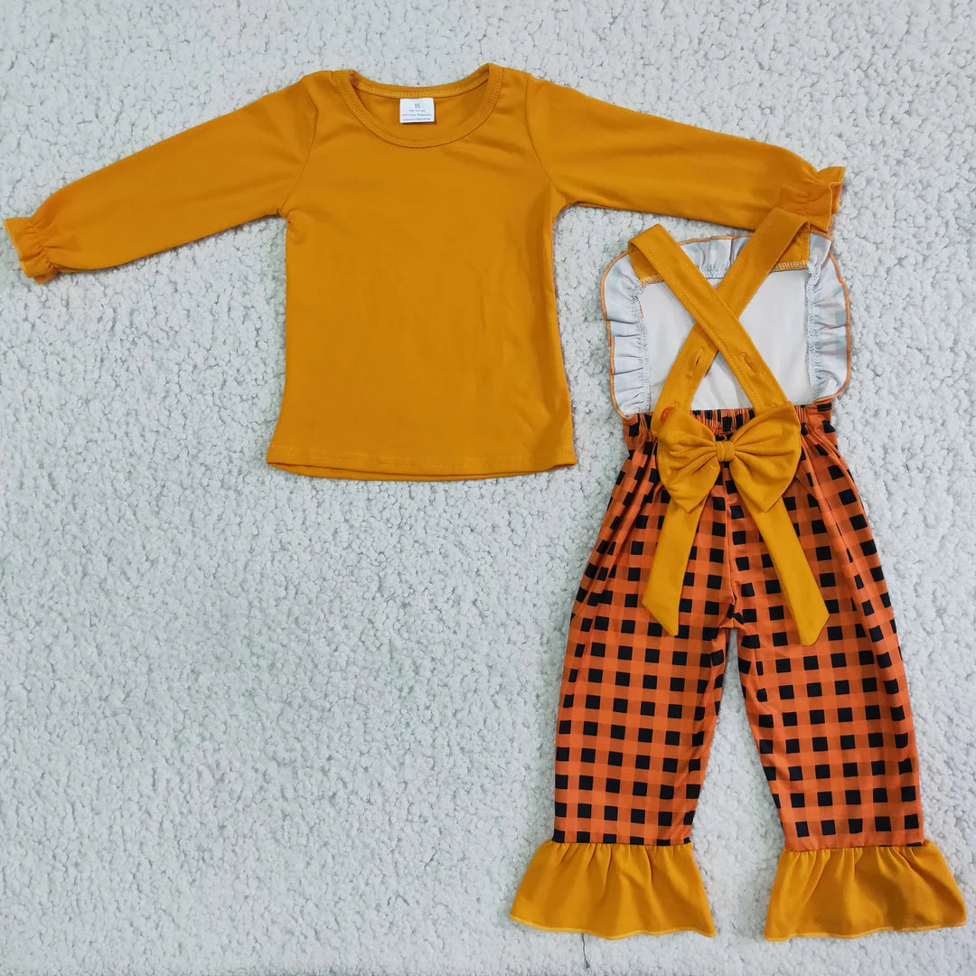 2pcs Turkey Plaid Overalls